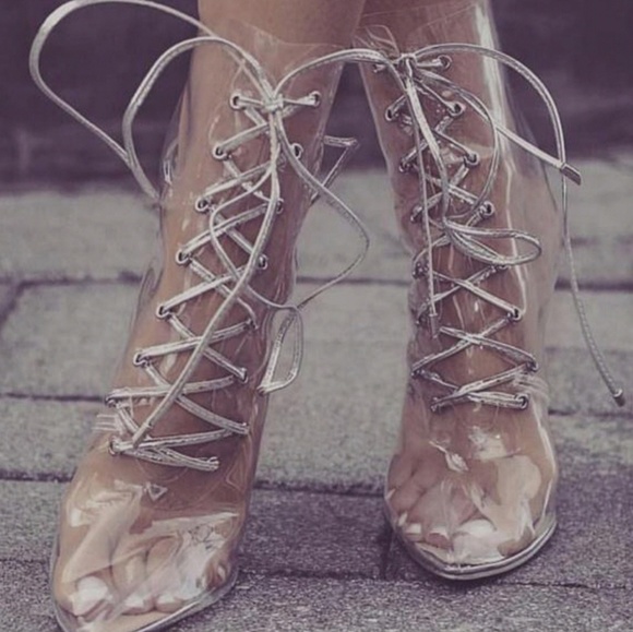 𝙇𝙖𝙨𝙩 𝙎𝙞𝙯 9 🖤Clear in Lov Lace Up Boot He - Picture 8 of 9